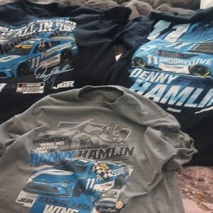 Nascar Denny Hamlin Blue and Gray Short Sleeve Tees